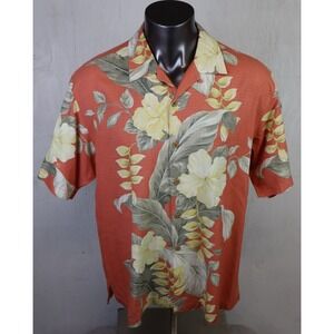 Mens Tommy Bahama Multicolor Floral Size XL Silk Floral Button Front Loop Collar